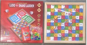 ANGEL WOODEN LUDO AND SNAKE LADDER SET MRP RS 210(RACK D4)