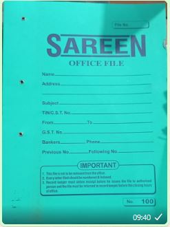 SAREEN FILE COVER NO . 100 MRP RS 15