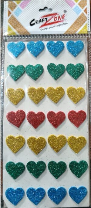 _MULTI COLOR CRYSTAL HEART STICKER MRP RS 40 (DOMS STAND)