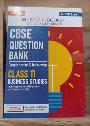 Cover of an Oswaal Books CBSE Question Bank for Class 11 Business Studies (2027 exam). Blue left panel with 'CBSE QUESTION BANK' and yellow 'CLASS 11' text; red right panel with sun graphic.