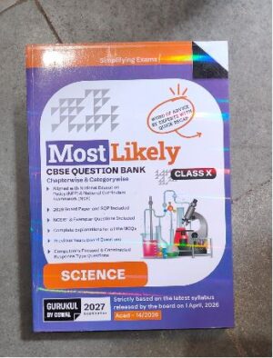 Class X science book titled 'Most Likely' with science lab equipment illustration on a purple-orange cover.
