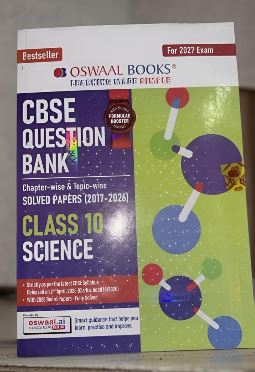 Front cover of Oswal Books CBSE Question Bank Class 10 Science with a colorful molecular diagram on a lime green background.