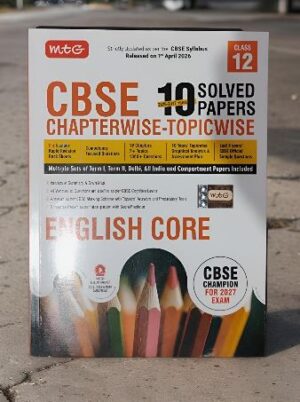Front cover of a Class 12 English Core CBSE guide: 'Chapterwise-Topicwise' with '10 Solved Papers' and pencils image on bottom.