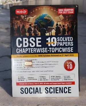 Cover of a CBSE Class 10 Social Science solved papers book titled 'Chapterwise-Topwise' with a globe and silhouettes on the cover.