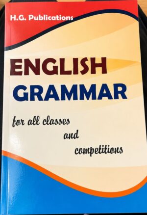 Book cover: English Grammar for all classes and competitions by H.G. Publications, with red and blue curved design.