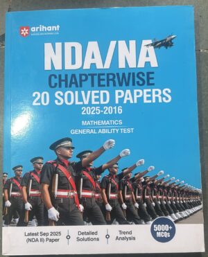 Blue NDA/VAS cover showing 'NDA/NA CHAPTERWISE 20 SOLVED PAPERS 2025-2016 Mathematics General Ability Test' with soldiers marching in the foreground and a fighter jet graphic in the top right corner