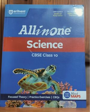 Blue All-in-One Science textbook cover for CBSE Class 10, featuring a swimming sea turtle over coral and Arihant branding.