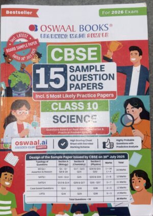 Book cover for CBSE Class 10 Science: 15 sample question papers, Oswaal Books, for 2026 examoswaal