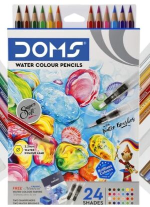 DOMS 24-color water color pencils set with integrated water brushes in colorful packaging