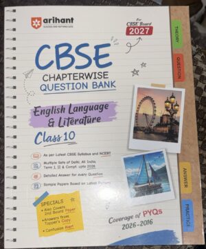 Cover page of Arihant CBSE Class 10 English Language & Literature question bank; features London Eye photo and sailboat photos, 2027 edition label, colorful tabs on right.