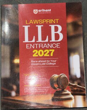 Red brochure cover for LAWSPRINT LLB Entrance 2027, with a gavel visible in the foreground and the Arihant logo at the top left armored by a red panel.