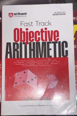 Book cover: 'Fast Track Objective Arithmetic' with red 'Objective' text and dice illustration, by Arihant (Completely Revised Edition)