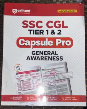 SSC CGL Capsule Pro General Awareness book cover by Arihant with bold red and black text on a white geometric background.