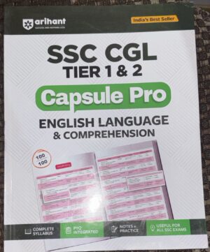 Cover of a study guide titled 'SSC CGL Tier 1 & 2 Capsule Pro' for English Language & Comprehension by Arihant with 'India's Best Seller' badge.