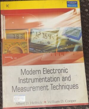Textbook cover for Modern Electronic Instrumentation and Measurement Techniques by Helfrick and Cooper; background shows meters and readouts.