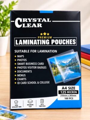 CRYSTAL CLEAR LAMINATION POUCH A4 SIZE 125 MICRON MRP RS 950 + 1100 RACK G2I3